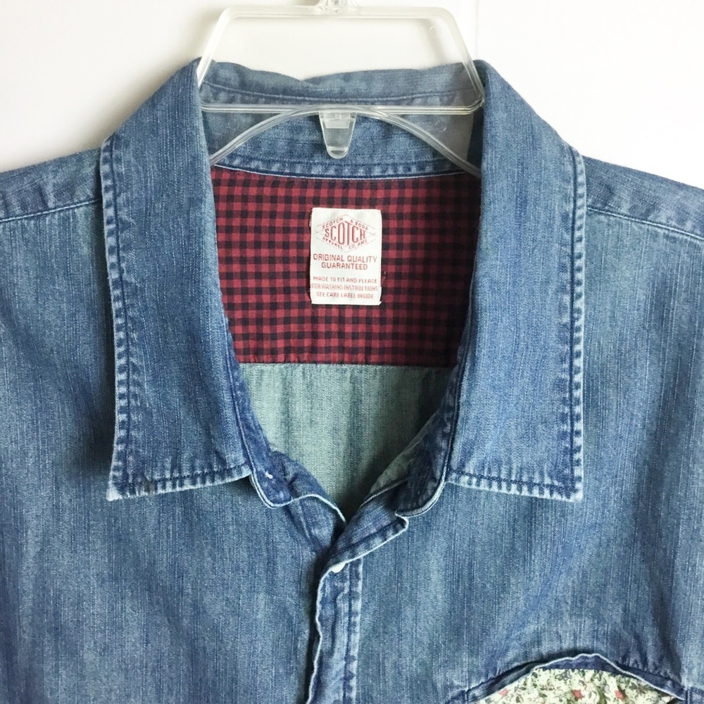 Scotch & Soda Denim Jacket Shirt Size XXL With Floral Pocket Womens - Picture 3 of 5